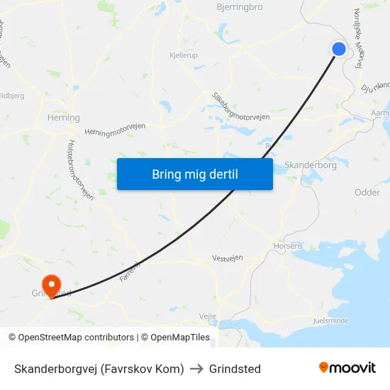 Skanderborgvej (Favrskov Kom) to Grindsted map