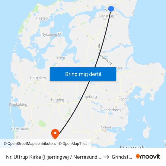 Nr. Uttrup Kirke (Hjørringvej / Nørresundby) to Grindsted map