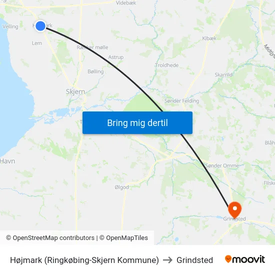 Højmark (Ringkøbing-Skjern Kommune) to Grindsted map