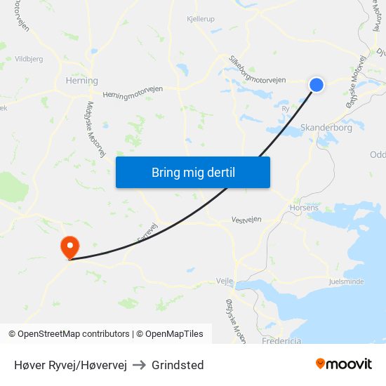 Høver Ryvej/Høvervej to Grindsted map