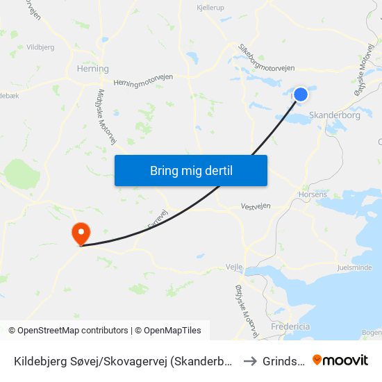 Kildebjerg Søvej/Skovagervej (Skanderborg Kom) to Grindsted map