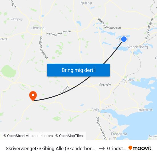 Skrivervænget/Skibing Allé (Skanderborg Kom) to Grindsted map