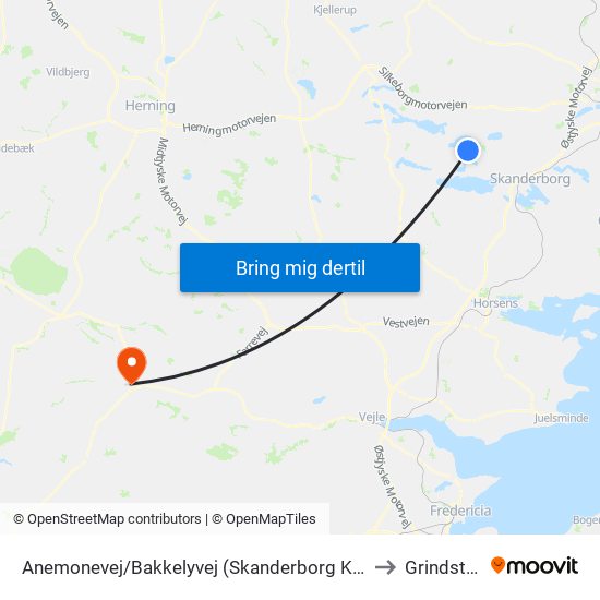 Anemonevej/Bakkelyvej (Skanderborg Kom) to Grindsted map