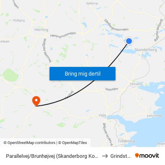 Parallelvej/Brunhøjvej (Skanderborg Kom) to Grindsted map