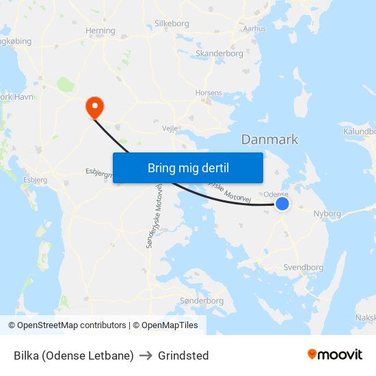 Bilka (Odense Letbane) to Grindsted map