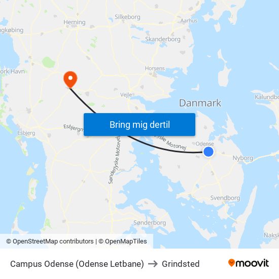 Campus Odense (Odense Letbane) to Grindsted map