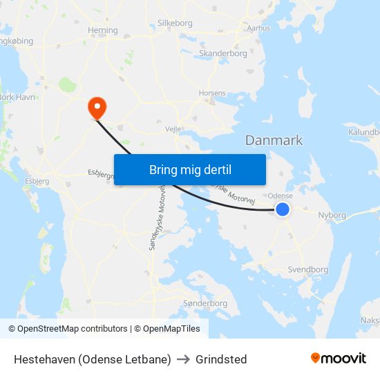 Hestehaven (Odense Letbane) to Grindsted map