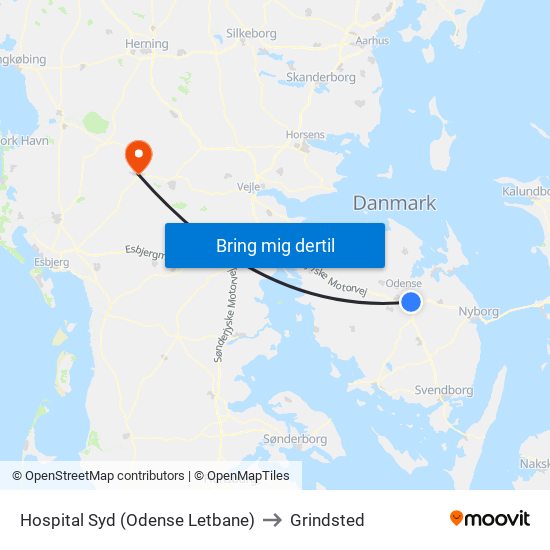 Hospital Syd (Odense Letbane) to Grindsted map