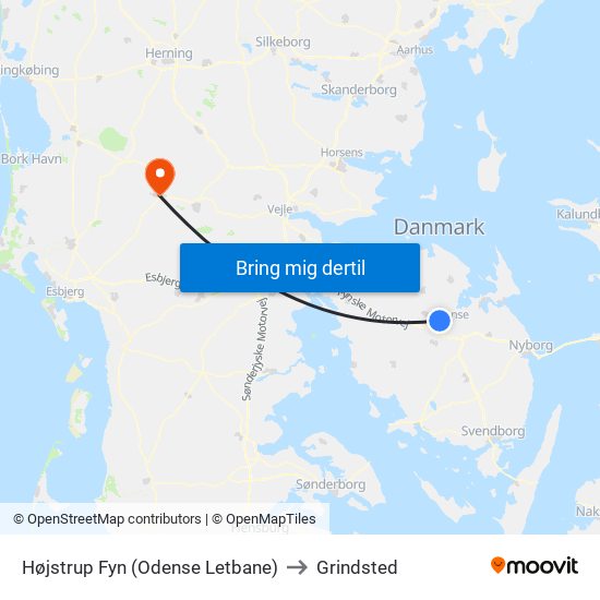 Højstrup Fyn (Odense Letbane) to Grindsted map