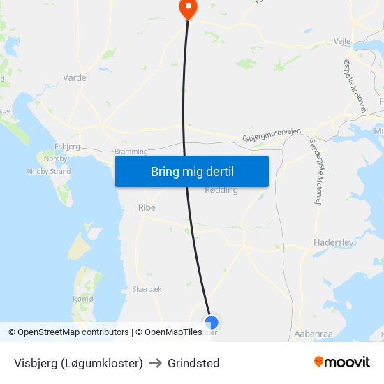 Visbjerg (Løgumkloster) to Grindsted map