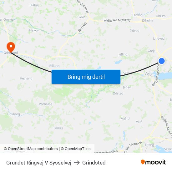 Grundet Ringvej V Sysselvej to Grindsted map