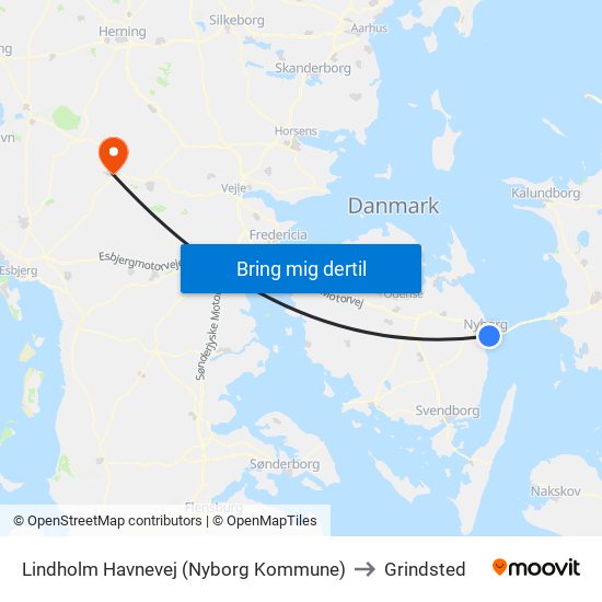 Lindholm Havnevej (Nyborg Kommune) to Grindsted map