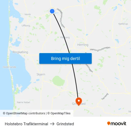 Holstebro Trafikterminal to Grindsted map