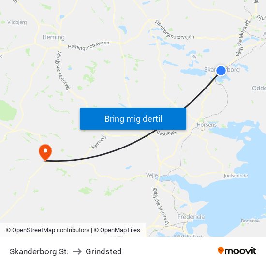 Skanderborg St. to Grindsted map