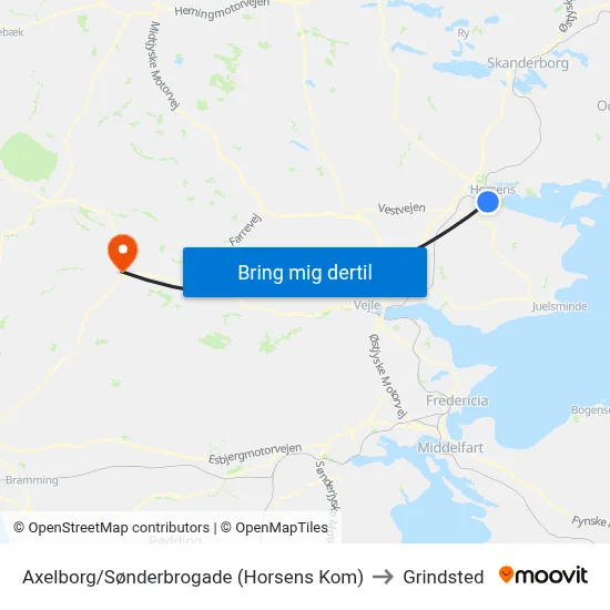 Axelborg/Sønderbrogade (Horsens Kom) to Grindsted map
