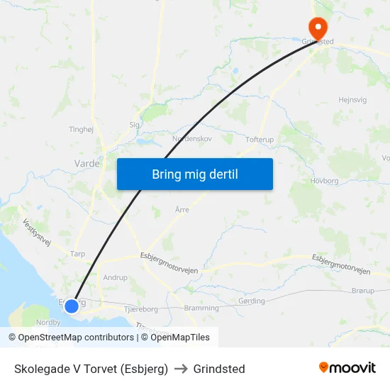 Skolegade V Torvet (Esbjerg) to Grindsted map