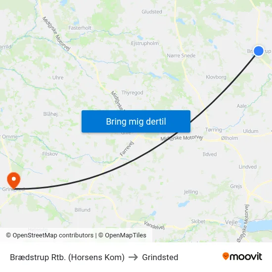 Brædstrup Rtb. (Horsens Kom) to Grindsted map
