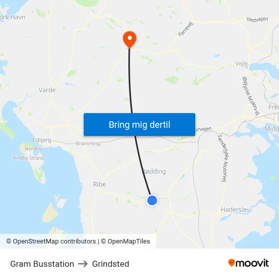 Gram Busstation to Grindsted map