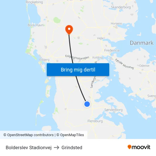 Bolderslev Stadionvej to Grindsted map
