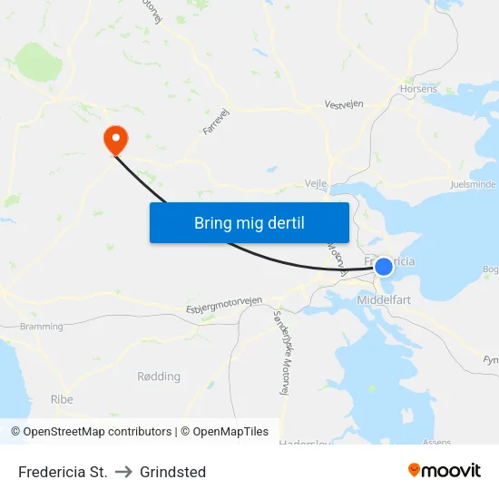 Fredericia St. to Grindsted map