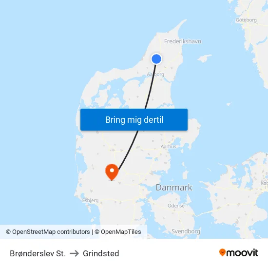 Brønderslev St. to Grindsted map