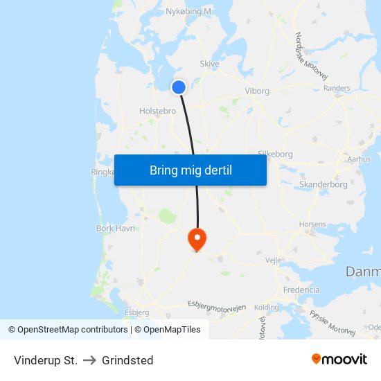 Vinderup St. to Grindsted map