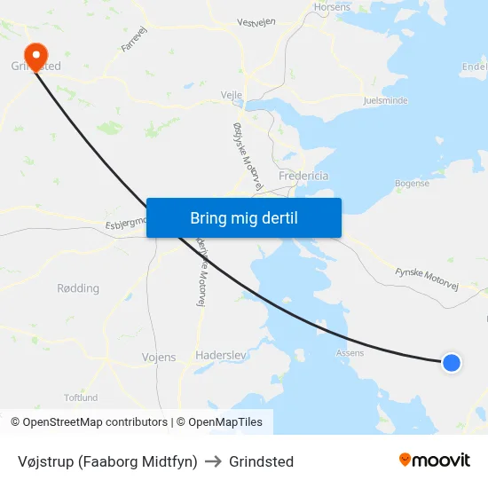 Vøjstrup (Faaborg Midtfyn) to Grindsted map