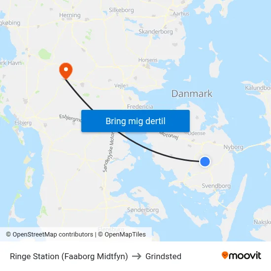 Ringe Station (Faaborg Midtfyn) to Grindsted map
