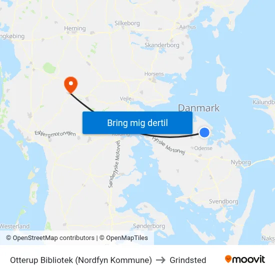 Otterup Bibliotek (Nordfyn Kommune) to Grindsted map