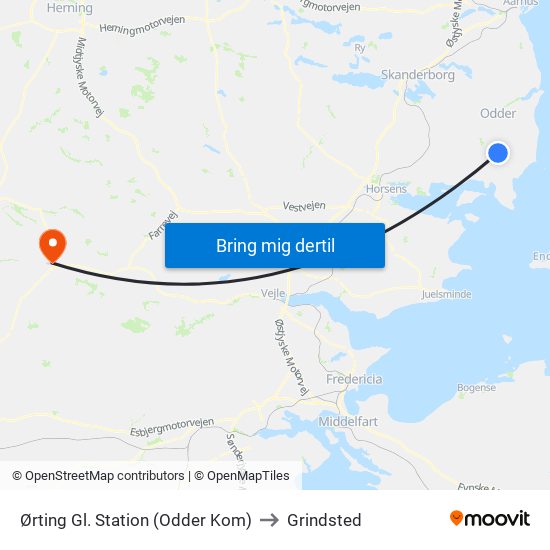 Ørting Gl. Station (Odder Kom) to Grindsted map