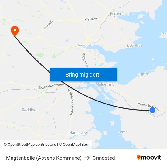 Magtenbølle (Assens Kommune) to Grindsted map