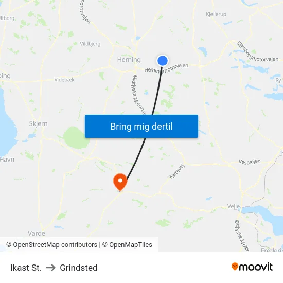 Ikast St. to Grindsted map