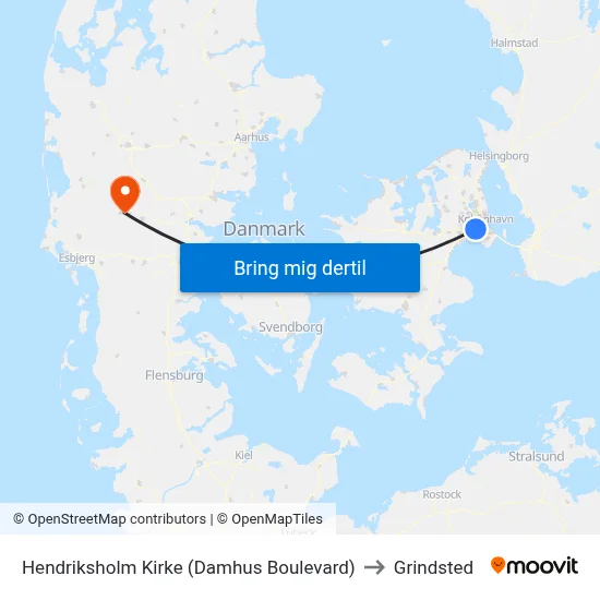 Hendriksholm Kirke (Damhus Boulevard) to Grindsted map