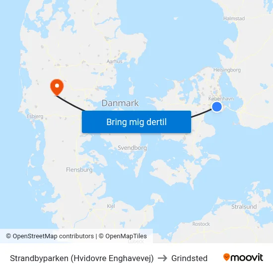 Strandbyparken (Hvidovre Enghavevej) to Grindsted map