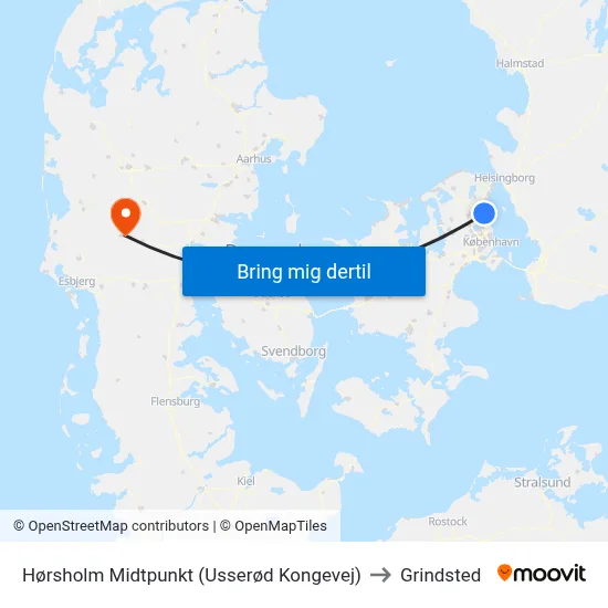 Hørsholm Midtpunkt (Usserød Kongevej) to Grindsted map