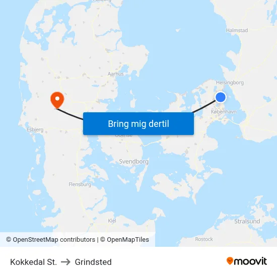 Kokkedal St. to Grindsted map
