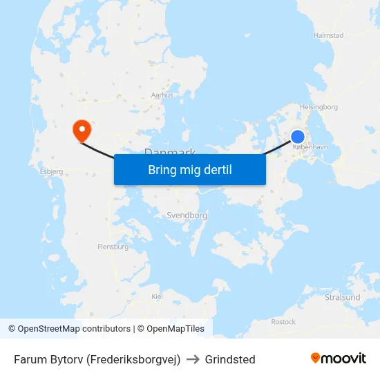 Farum Bytorv (Frederiksborgvej) to Grindsted map