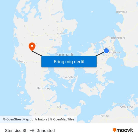 Stenløse St. to Grindsted map