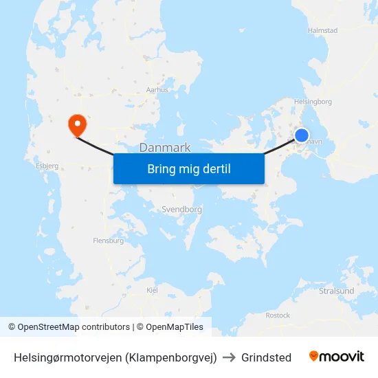 Helsingørmotorvejen (Klampenborgvej) to Grindsted map