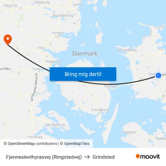 Fjenneslevthyrasvej (Ringstedvej) to Grindsted map