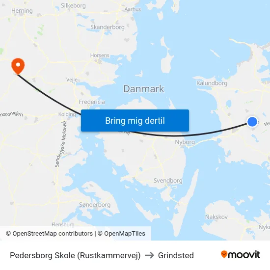 Pedersborg Skole (Rustkammervej) to Grindsted map