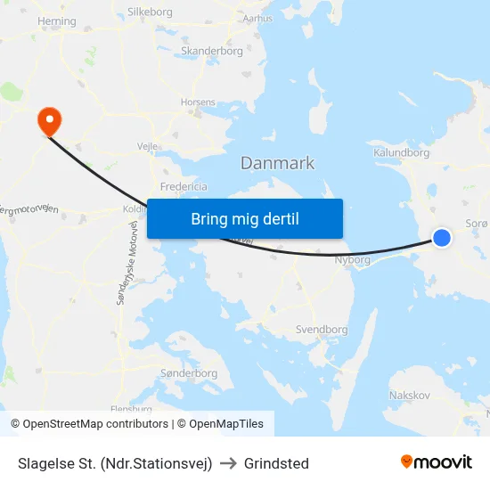 Slagelse St. (Ndr.Stationsvej) to Grindsted map