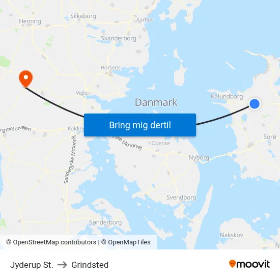 Jyderup St. to Grindsted map