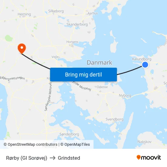 Rørby (Gl Sorøvej) to Grindsted map