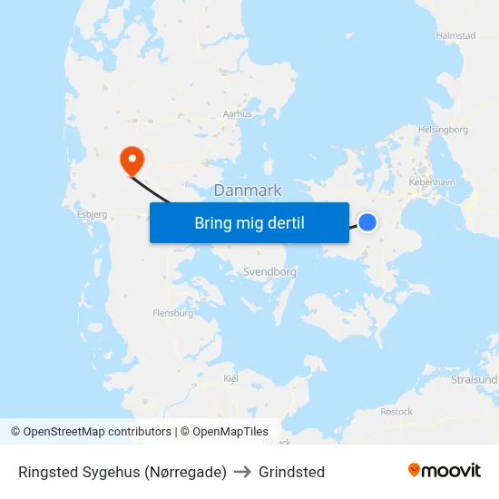 Ringsted Sygehus (Nørregade) to Grindsted map
