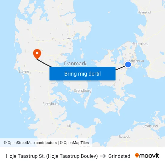 Høje Taastrup St. (Høje Taastrup Boulev) to Grindsted map