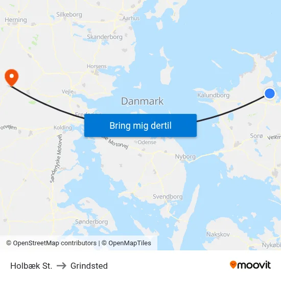 Holbæk St. to Grindsted map