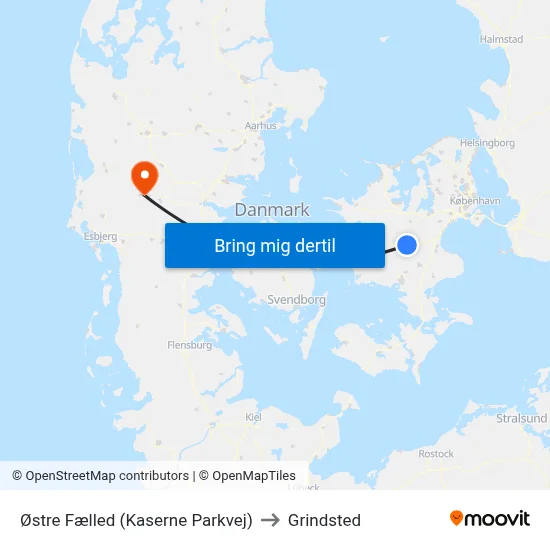 Østre Fælled (Kaserne Parkvej) to Grindsted map