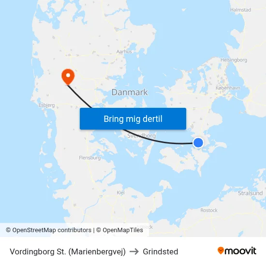 Vordingborg St. (Marienbergvej) to Grindsted map
