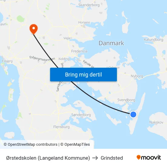 Ørstedskolen (Langeland Kommune) to Grindsted map